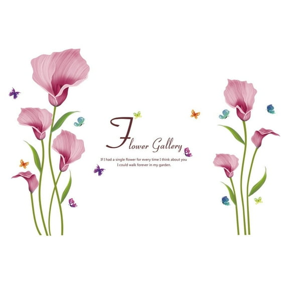 Pink Lily Flower Butterfly Wall Decal Wall Stickers Art Decor for Nursery, Living Room, and Kindergarten Decor, Perfect for TV Sofa Background and Window