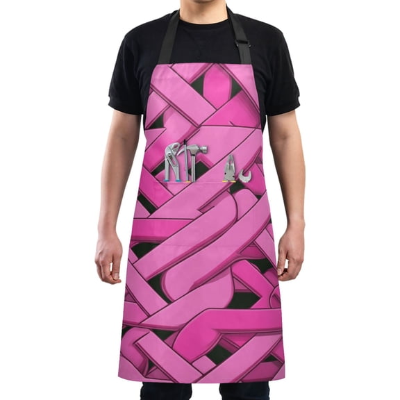 Pink Line Art Style Chef Kitchen Apron with Pockets for Women Waterproof Aprons for Cooking Baking