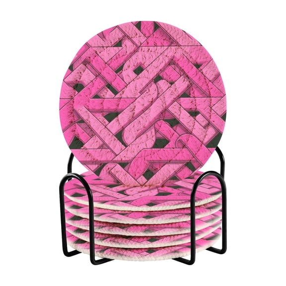 Pink Line Art Style Drink Coasters with Holder Absorbent Coaster for Coffee Table Room Decor 6 Pack
