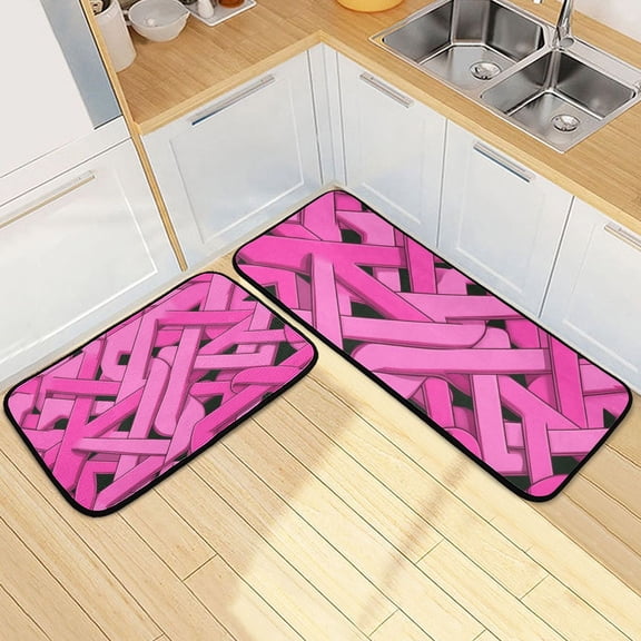Pink Line Art Style Kitchen Mat Set of 2 Cushioned Non Slip Rugs for Bedroom Floor Runner Mats