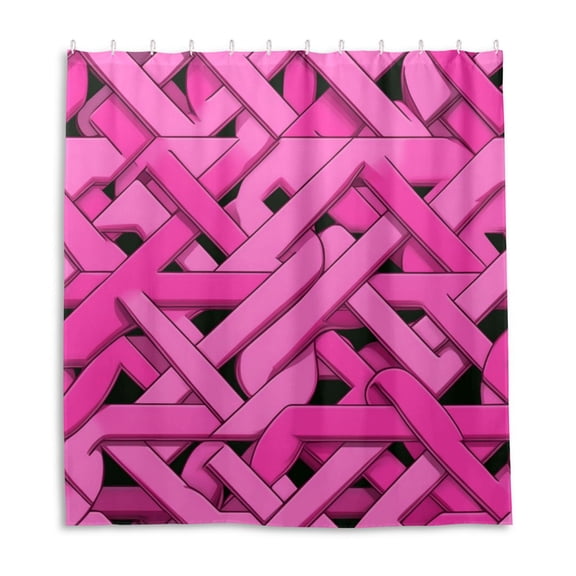 Pink Line Art Style Shower Curtain Liner 66x72 Inch Waterproof Shower Curtains Decorative Bathroom with 12 Pack Hooks