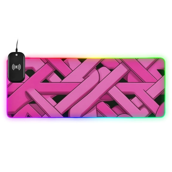 Pink Line Art Style Wireless Charging RGB Gaming Mouse Pad Large Keyboard Mat Rubber Base 13 Light Modes