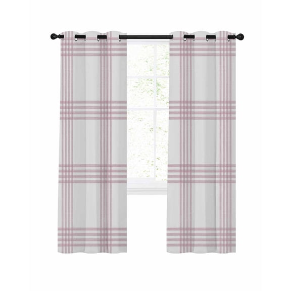 Pink Line Plaid Blackout Curtains for Bedroom Living Room, Vintage Boho Checkered Texture 96 In Long Thermal Insulated Room Darkening Drapes Grommet Window Treatments, 52 x 96 In