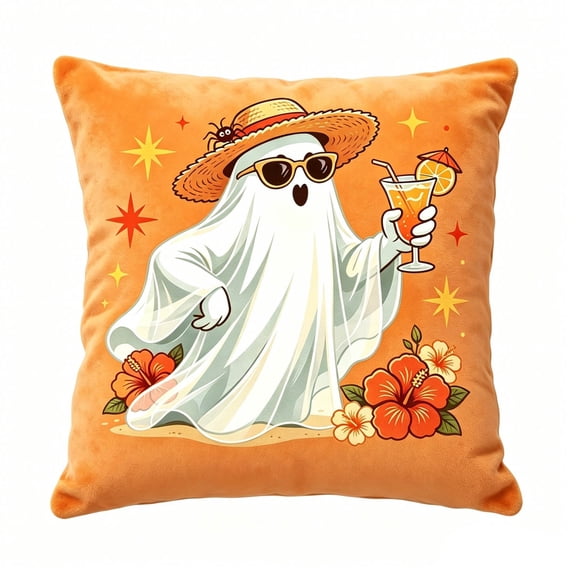 Pink Linen Blend Pillow Cover 18x18 Inch, Summer Halloween Ghost with Watermelon, I Freaking Love Text, Square Decorative Cushion Case for Sofa Couch Living Room Bedroom Home Decor