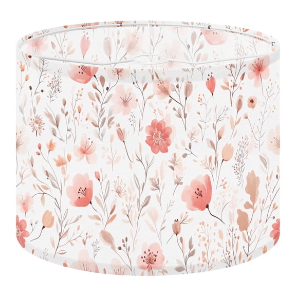 Pink Linen Drum Lampshades Soft Pink Floral Boho Mural Flowers Leaves Branches 13"x13"x10" Light Shade for Table Lamps Floor Lamps Drum Lamp Shades Lampshade Replacement Assembly Required