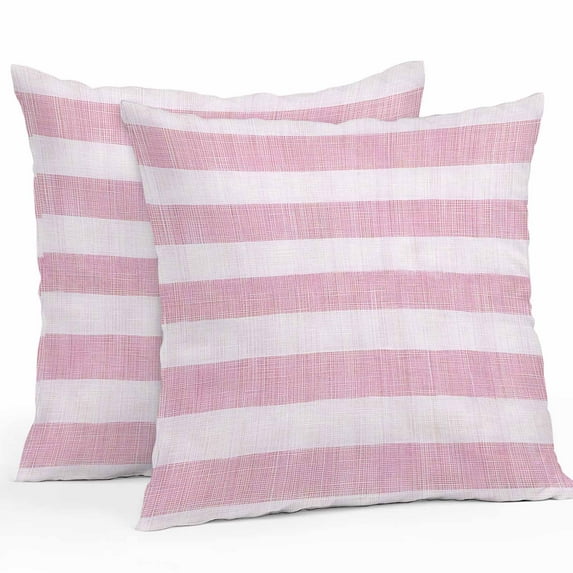 Pink Linen Stripes Outdoor Pillow Covers Set of 2 Vintage Country Waterproof Throw Pillow Case Decorative Square Cushion Cover for Patio Couch Garden Balcony, 24"x24"
