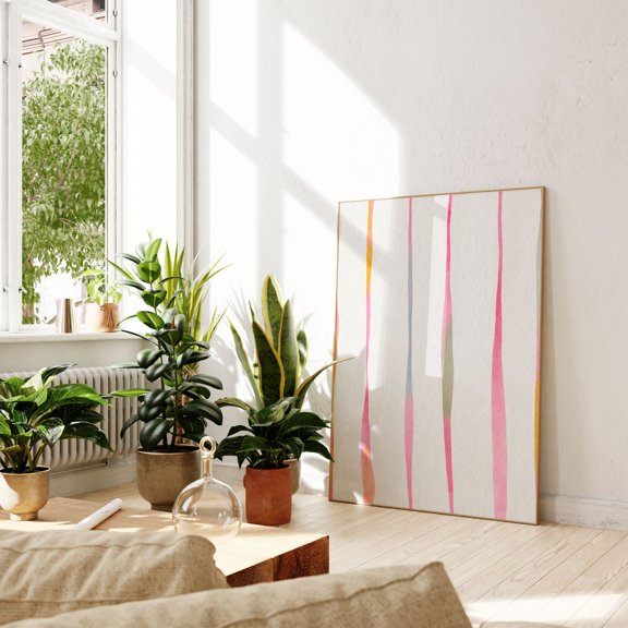 Pink Lines Abstract Minimalist Wall Decoration, Unframed Canvas 8x10in