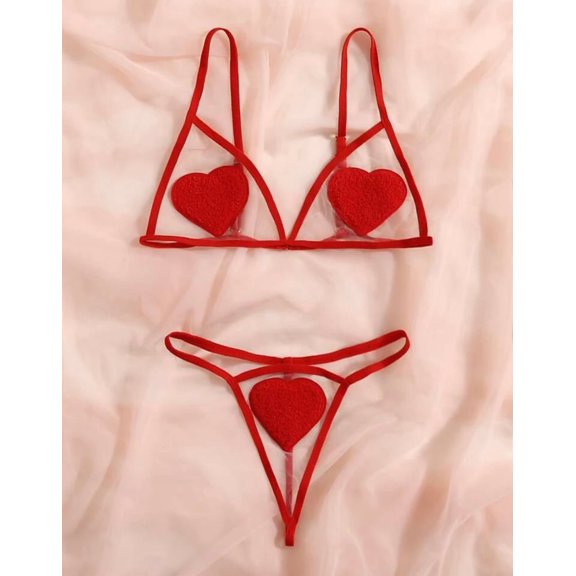 Pink Lingerie Set Heart Embroidered