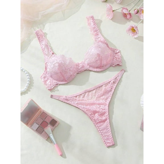 Pink Lingerie Set See Through Mesh