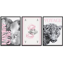 Pink Lip Prints Poker Canvas Wall Art,Trendy Disco Ball Poster Print, Black And White Cheetah Wall Decor For Girly Room Apartment Dorm 8X12 in Unframed-Canvas Rolled Unframed