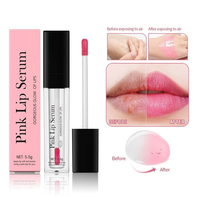 Pink Lip Serum Plump, Color Changing Lip Gloss Magic, Hydrating Lip Glow Oil Plumping Gloss Tinted Lip Balm Lip Care, Lip Plumper Transparent Lip Serum, Hydrating Moisturizing, Nourishing Glossy