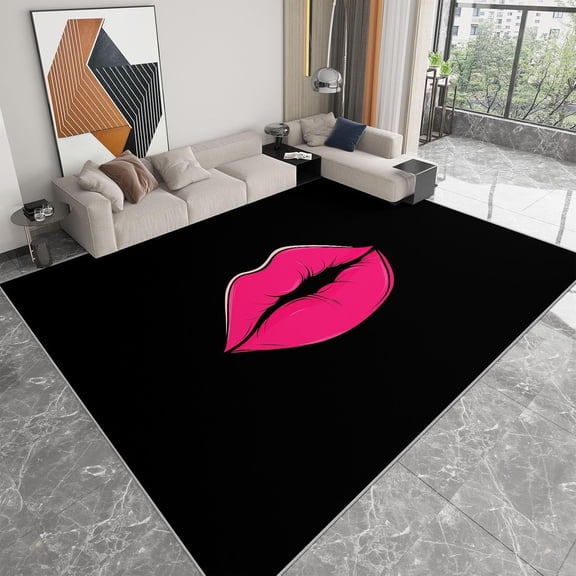 Pink Lips Area Rugs, Pink Lips Carpet, Washable Non Slip Low Pile Soft Rug for Living Room Bedroom Bathroom Decor Mat 2x3ft