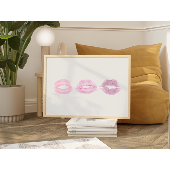 Pink Lips Art Print Trendy Girly Dorm Decor, Unframed Canvas 12x16in
