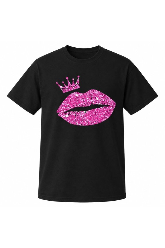 Pink Lips Crown Graphic T-Shirt, Unisex Classic Fit Short Sleeve Tee