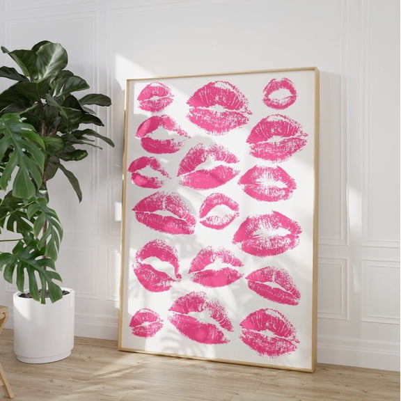 Pink Lips Fashion Preppy Makeup Wall Art, Unframed Paper Print Size 8x12