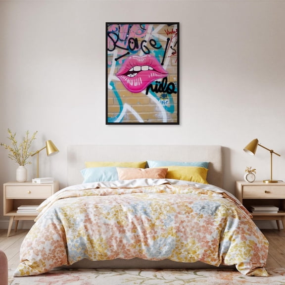 Pink Lips Graffiti Art Poster Urban Street Wall With Bold Spray Tags Modern Pop Decor Lovers Or Youthful Spaces Design1 Poster, Unframed Size 24x36