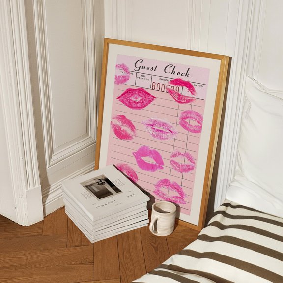 Pink Lips Guest Check Poster, Trendy Fashion Receipt Wall Art For Bedrooms