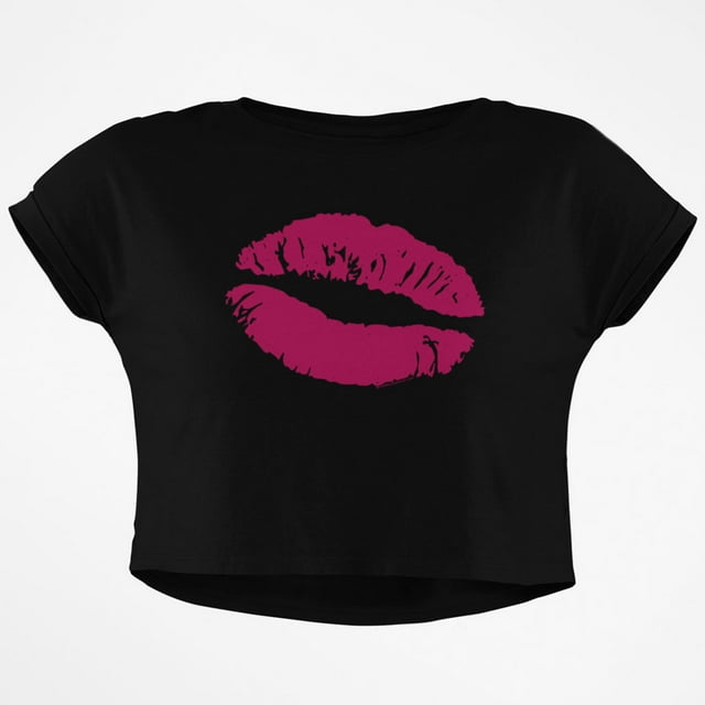 Pink Lips Junior Boxy Crop Top T Shirt