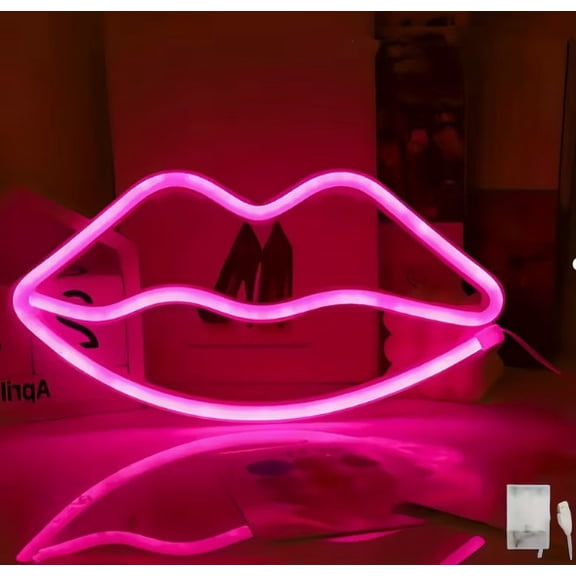 Pink Lips Neon Light - USB & Battery Powered LED Mood Light for Valentine's Day, Weddings, and Parties