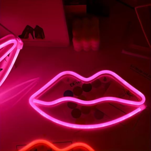 Pink Lips Neon Light - USB & Battery Powered LED Sign for Valentine's Day, Home Decor, Wedding, Party, Club Bar Ambiance