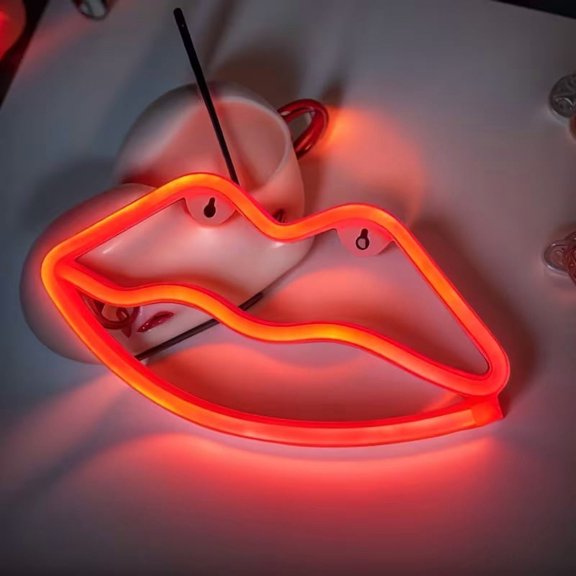 Pink Lips Neon Light - USB & Battery Powered LED Sign for Valentine's Day, Home Decor, Wedding, Party, Club Bar Ambiance