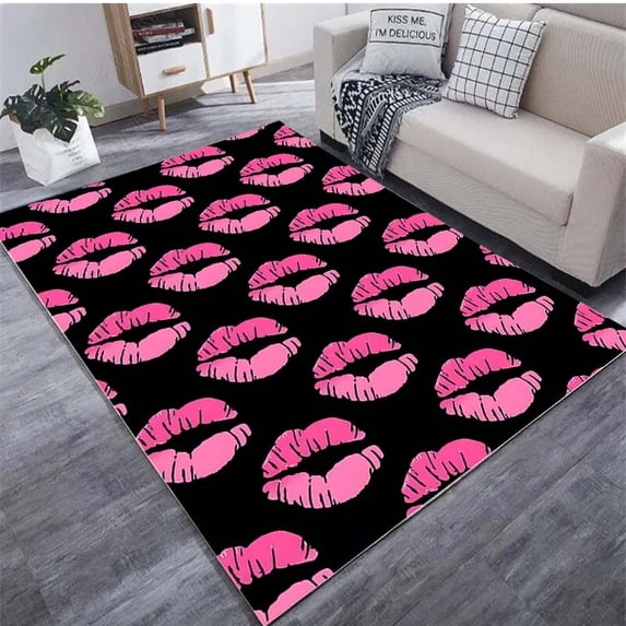 Pink Lips Pattern Area Rug Lip Carpet Home Living Room Bedroom Floor Mat Kitchen Bathroom Door Mat Polyester Soft Yoga Mats