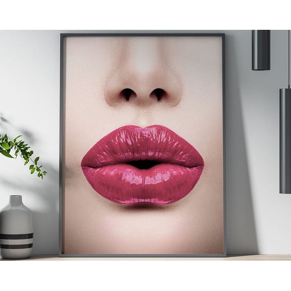 Pink Lips Poster, Poster Print, Wall Decor, Beauty, Fashion, Makeup, Lips, Feminine, Glamour, Contemporary, Home Decor, Fashion, Wall Art, Modern Wall Decor, 8x12 UNFRAMED