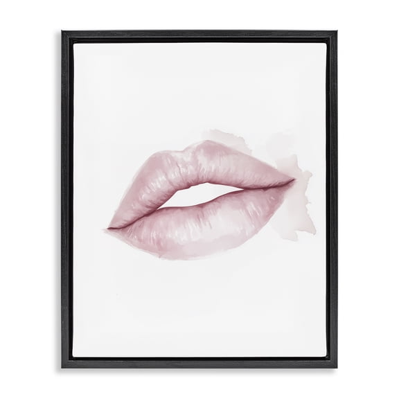 Pink Lips Watercolor Black Framed Floater Canvas Wall Art, design by Christine Simpson Art