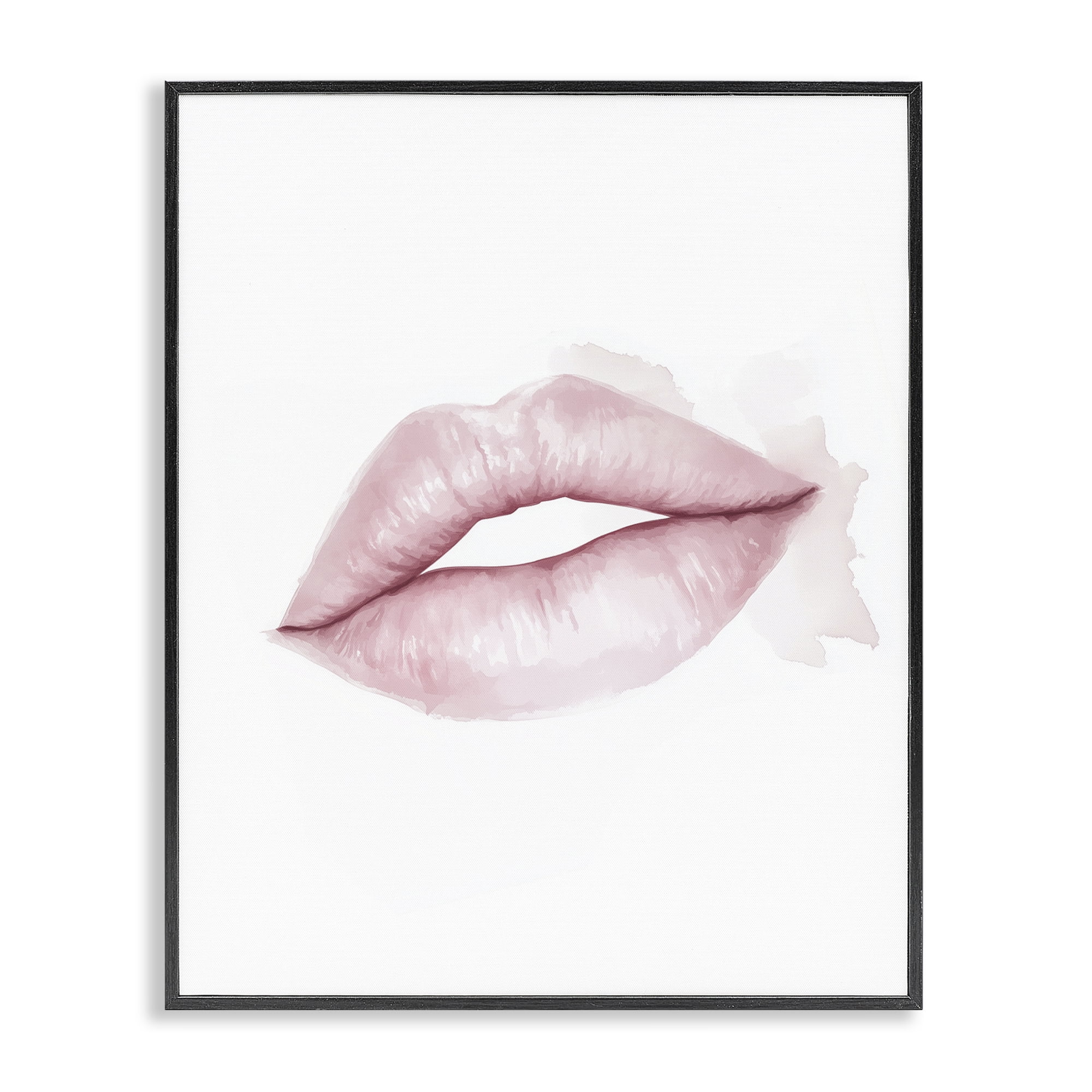 Pink Lips Watercolor Black Framed Giclee Art, design by Christine Simpson Art