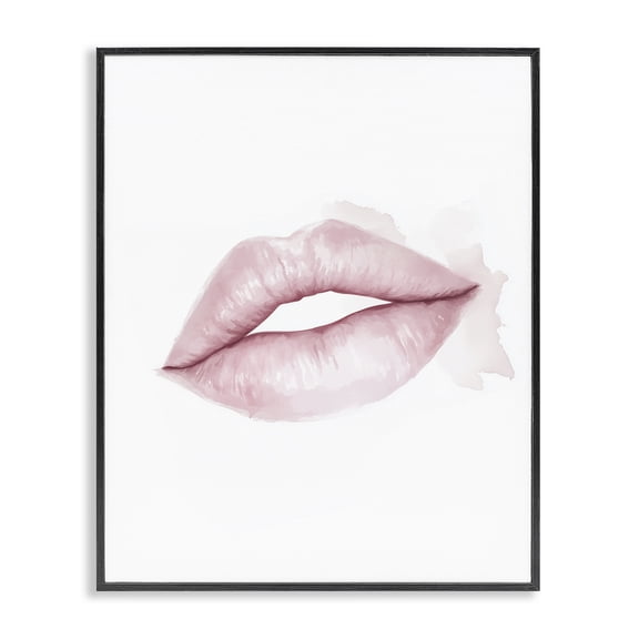 Pink Lips Watercolor Black Framed Giclee Art, design by Christine Simpson Art