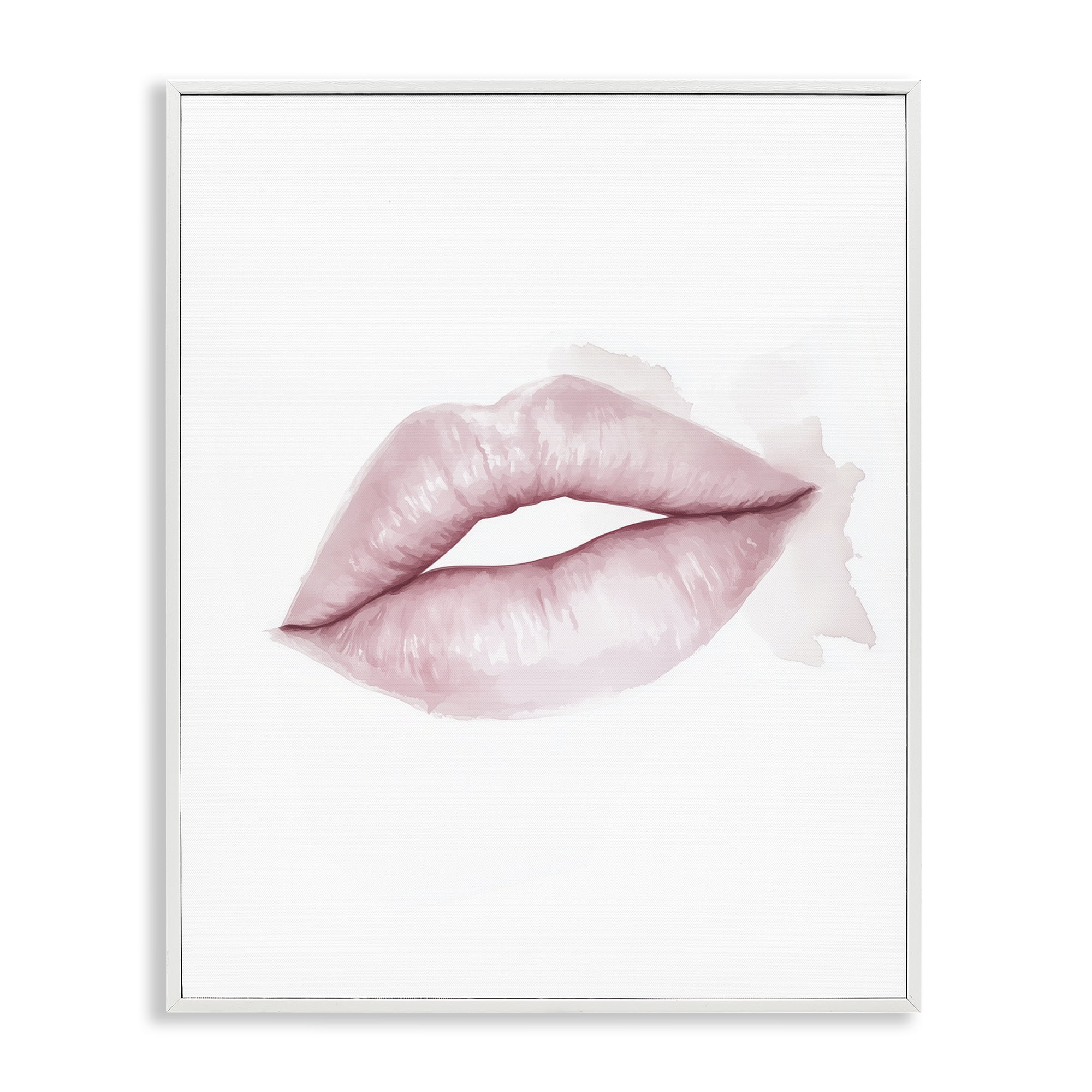 Pink Lips Watercolor White Framed Giclee Art, design by Christine Simpson Art