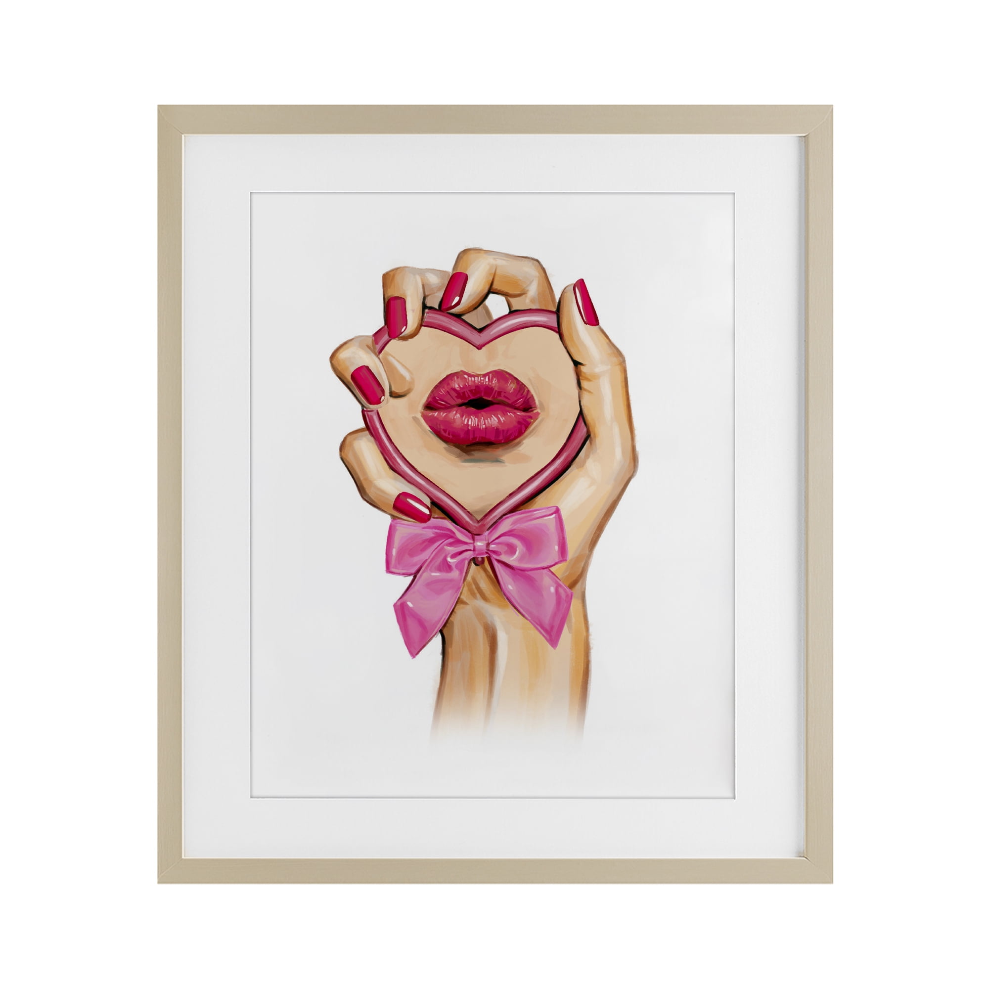 Pink Lips in Mirror Birch Framed Print Under Glass, design by Ziwei Li