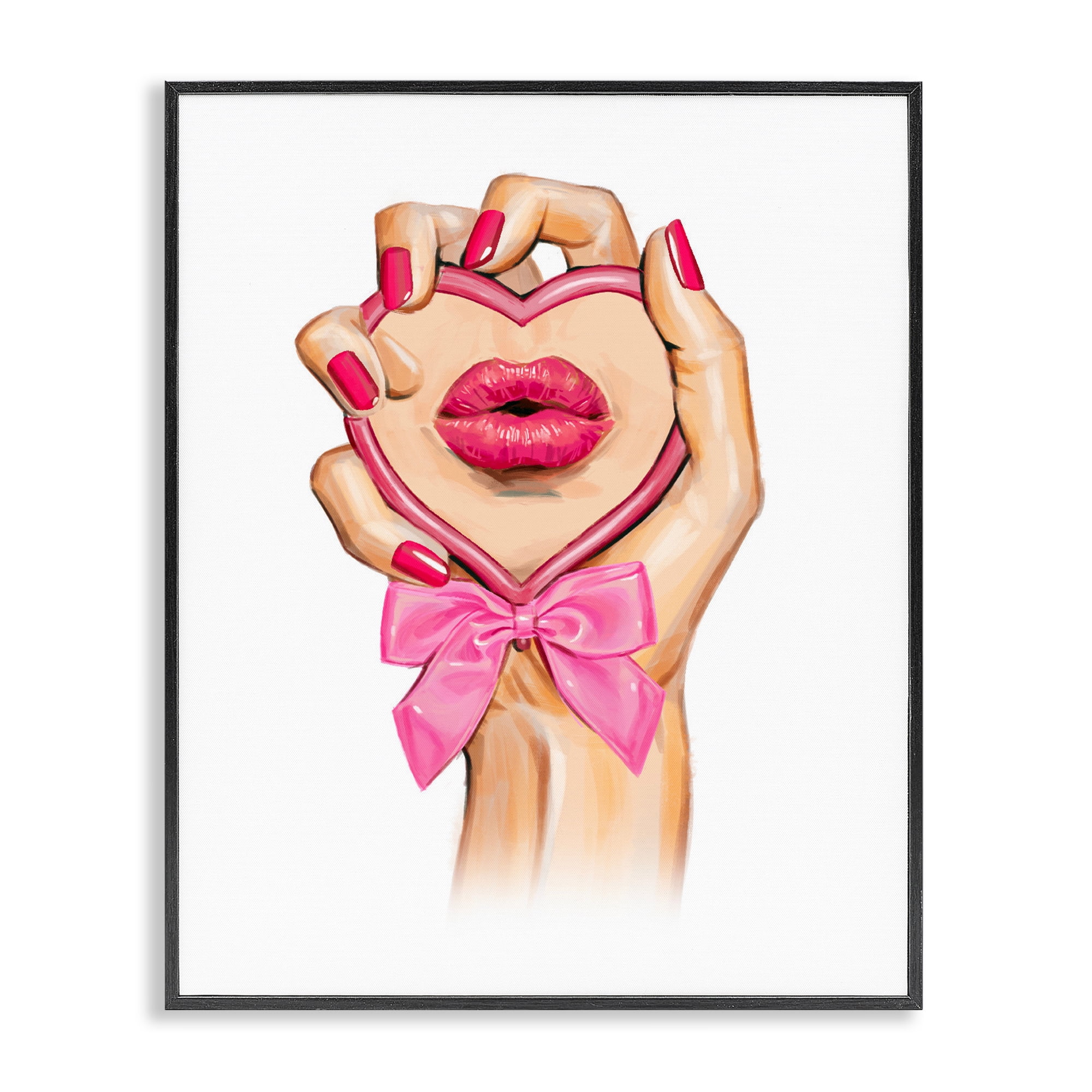 Pink Lips in Mirror Black Framed Giclee Art, design by Ziwei Li