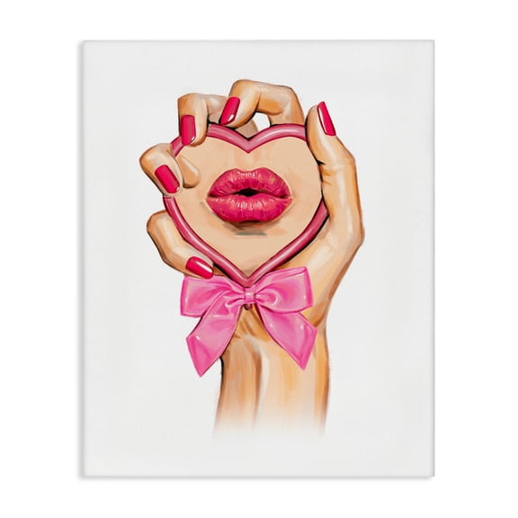 Pink Lips in Mirror Canvas Wall Art, design by Ziwei Li
