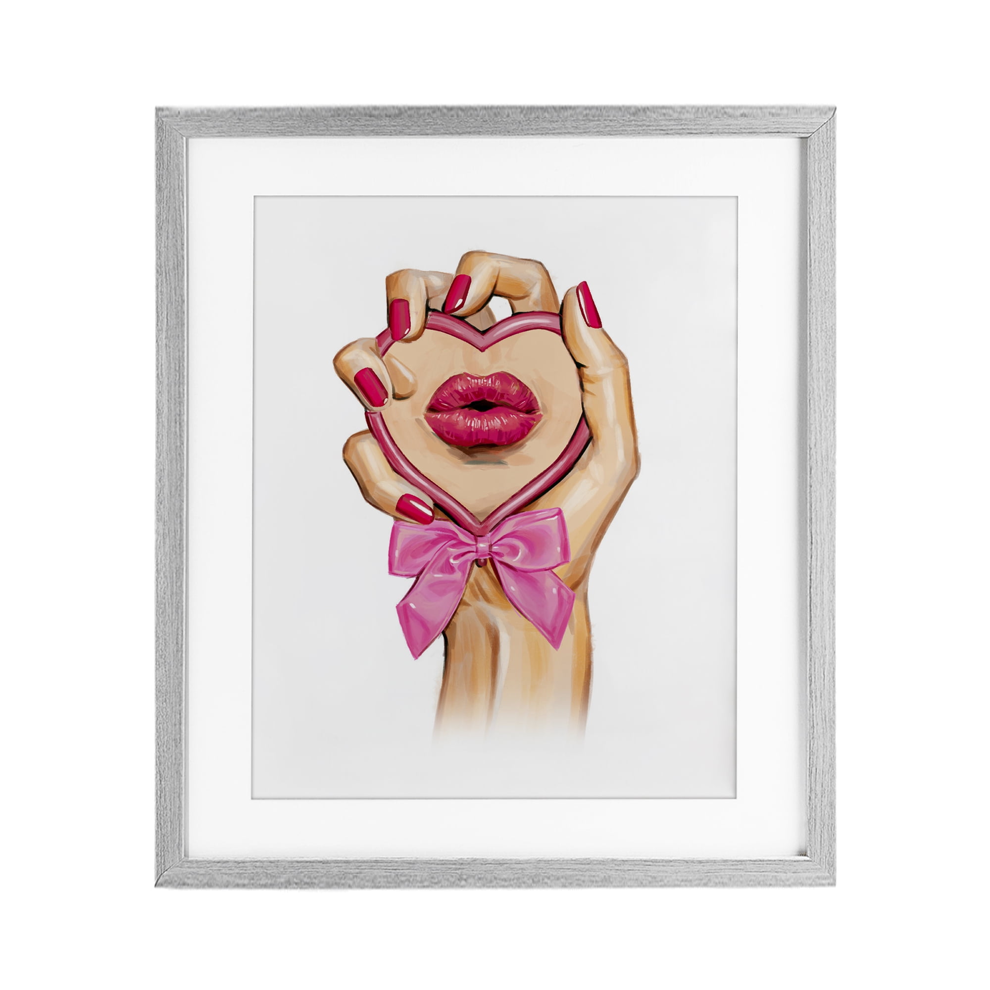 Pink Lips in Mirror Gray Framed Print Under Glass, design by Ziwei Li
