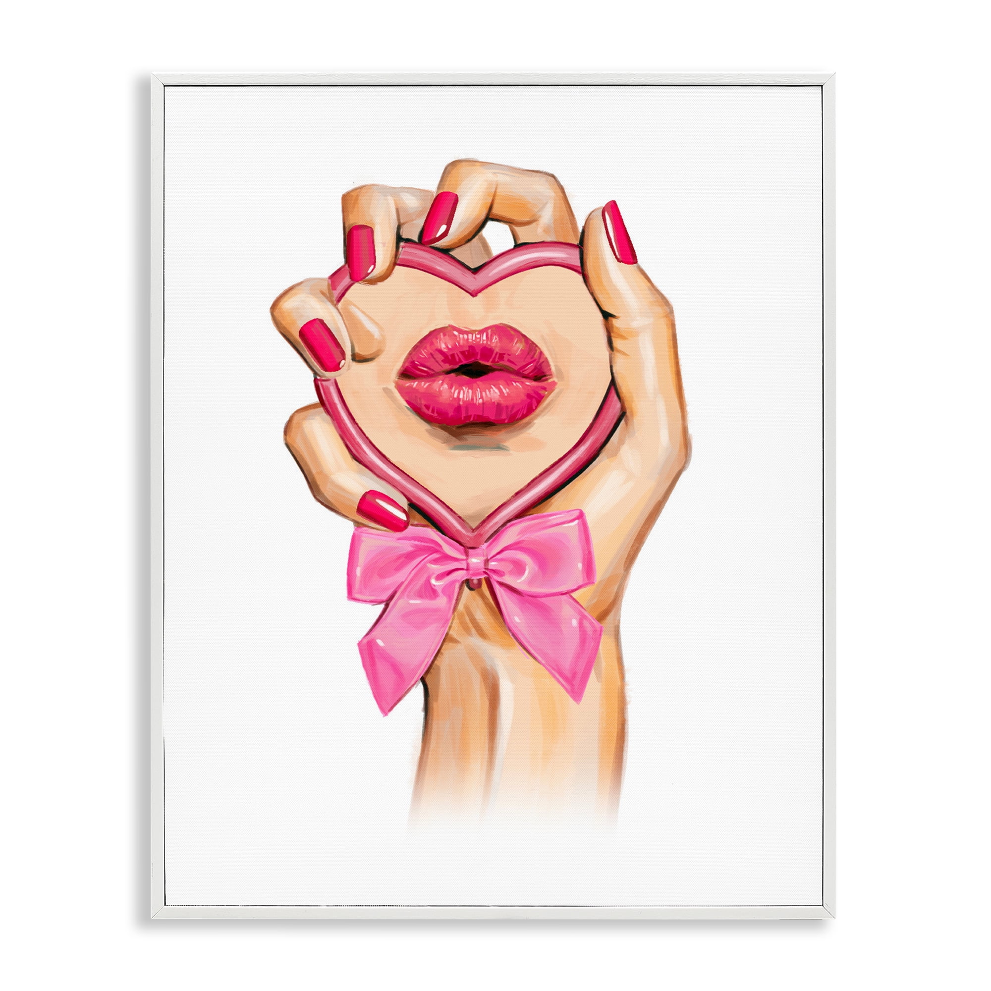 Pink Lips in Mirror White Framed Giclee Art, design by Ziwei Li