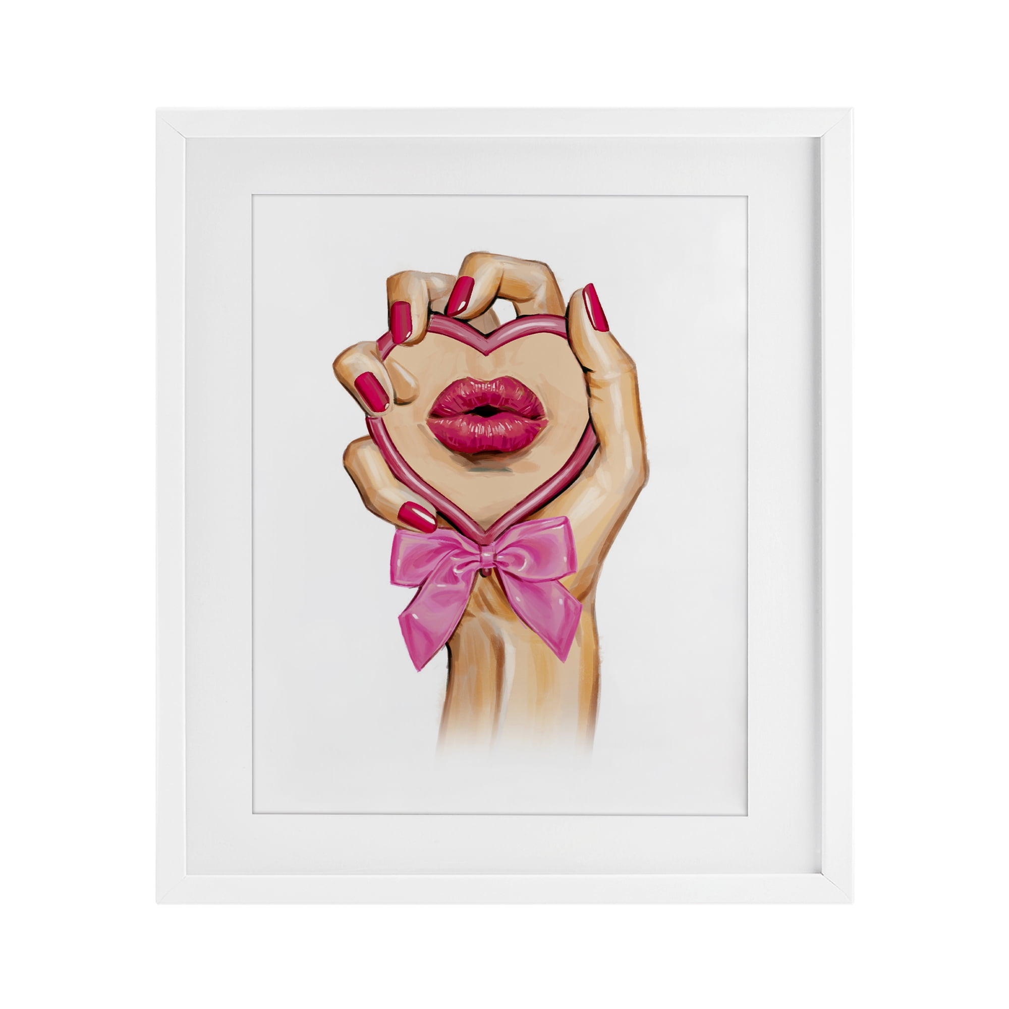 Pink Lips in Mirror White Framed Print Under Glass, design by Ziwei Li