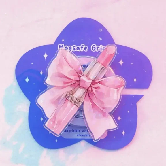 Pink Lipstick Bow Phone Grip Kawaii Beauty Design Secure Stylish Acrylic Stand for Fashion Lovers Perfect Gift