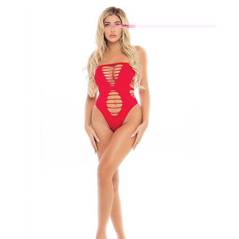 Pink Lipstick Treat Me Right Strapless Bodysuit Red O/s