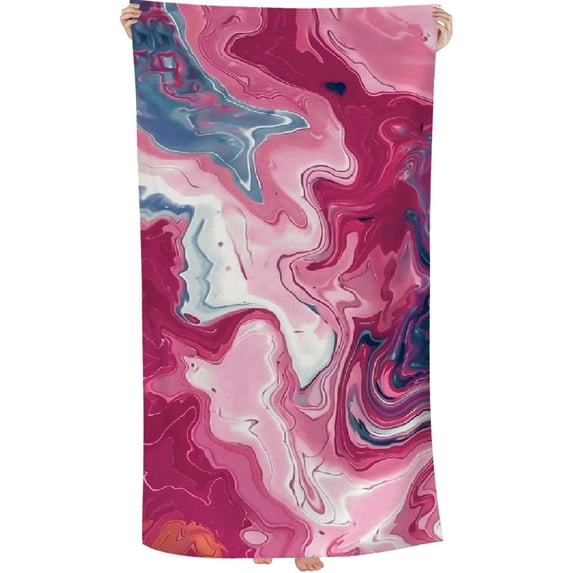Pink Liquid Marble Printed Microfiber Sand Free Pool Towel Lightweight Oversized Quick Dry Absorbent Compact Travel Must Have for The Swimming Summer Cruise Ship Essenti