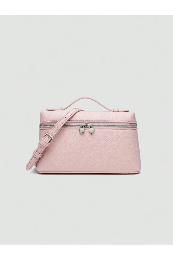 Pink Litchi Texture PU Square Crossbody Bag With Top Handle And Heart