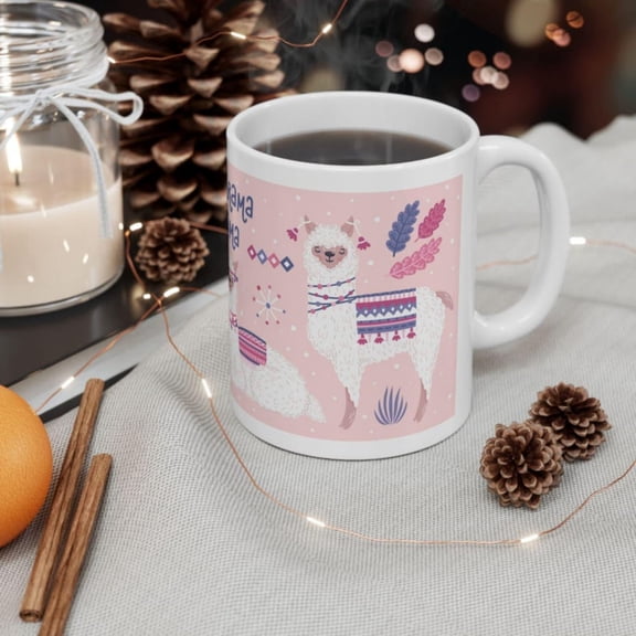 Pink Llama Coffee Mug Novelty Ceramic Cup Gift.