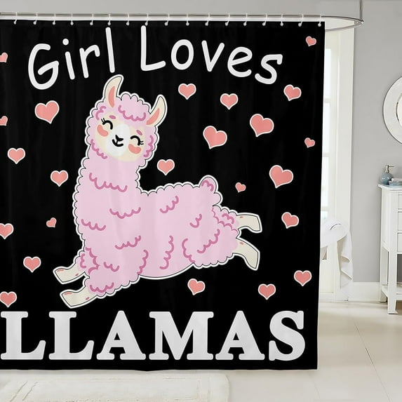 Pink Llama Shower Curtain Girl Loves Llama Bath Curtain for Kids Children Llama Alpaca Animal Bathroom Shower Curtain Set South American Animals 72"x72"