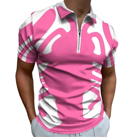 Pink Lobster Men Zipper T-shirt Summer Casual Short Sleeve T-shirt Top