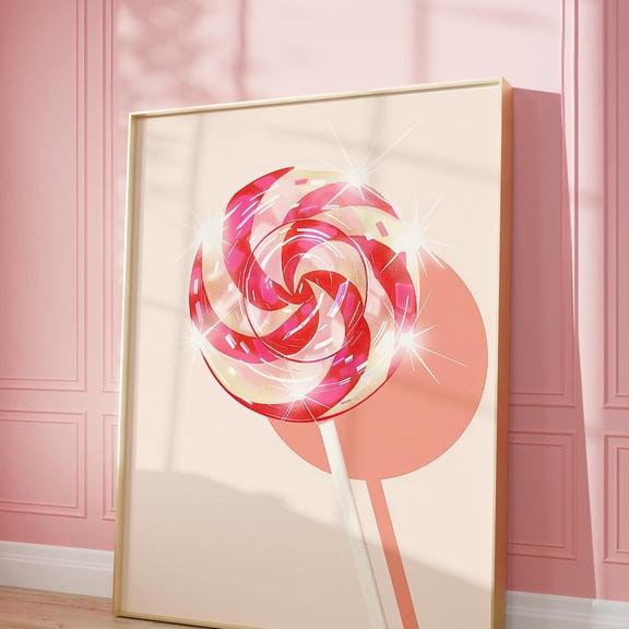 Pink Lollipop Art Print: Retro Candy Kitchen Decor UNFRAMED PAPER POSTER, Home Decor, Vintage Gift, Living Room Dercor