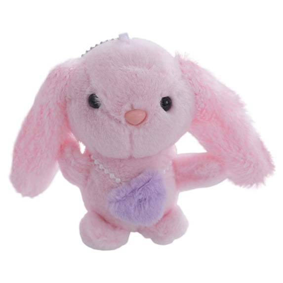 Pink Long-Eared Plush Bunny Keychain, Furry Rabbit Bag Charm, Compact Stuffed Doll Accessory, Cute Mini toy for Backpacks, Purses and Small Gift Givers, Adorable Bag Ornament with