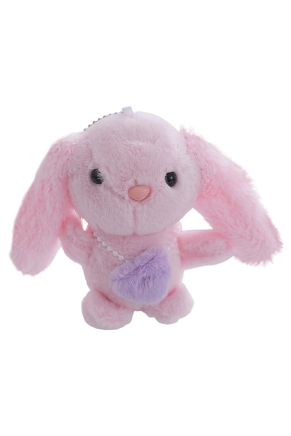 Pink Long-Eared Plush Bunny Keychain, Furry Rabbit Bag Charm, Compact Stuffed Doll Accessory, Cute Mini toy for Backpacks, Purses and Small Gift Givers, Adorable Bag Ornament with