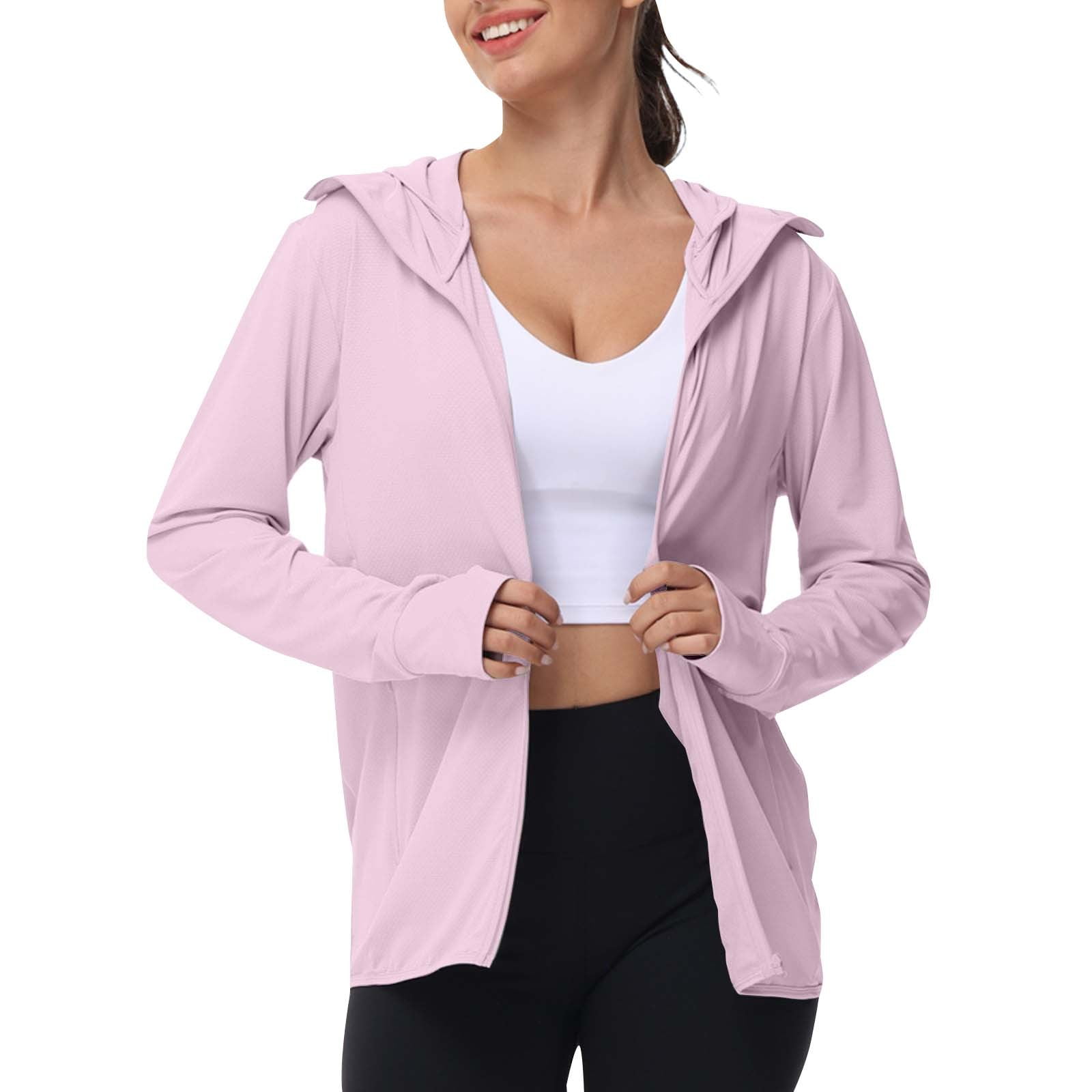 Pink Long Sleeve Shirts for Women Sun Shirts Jacket Zip Up Hoodie Long ...
