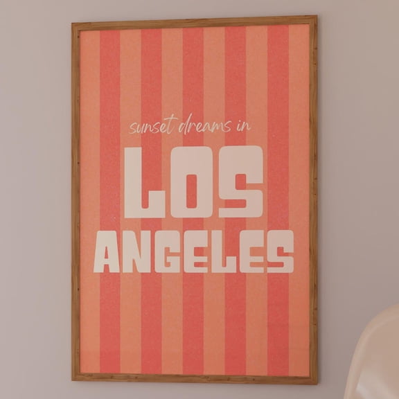 Pink Los Angeles Art Print La California Poster Dorm Decor Retro 70S Wall Art Orange Striped Poster UNFRAMED PAPER POSTER, Home Decor, Vintage Gift, Living Room Dercor