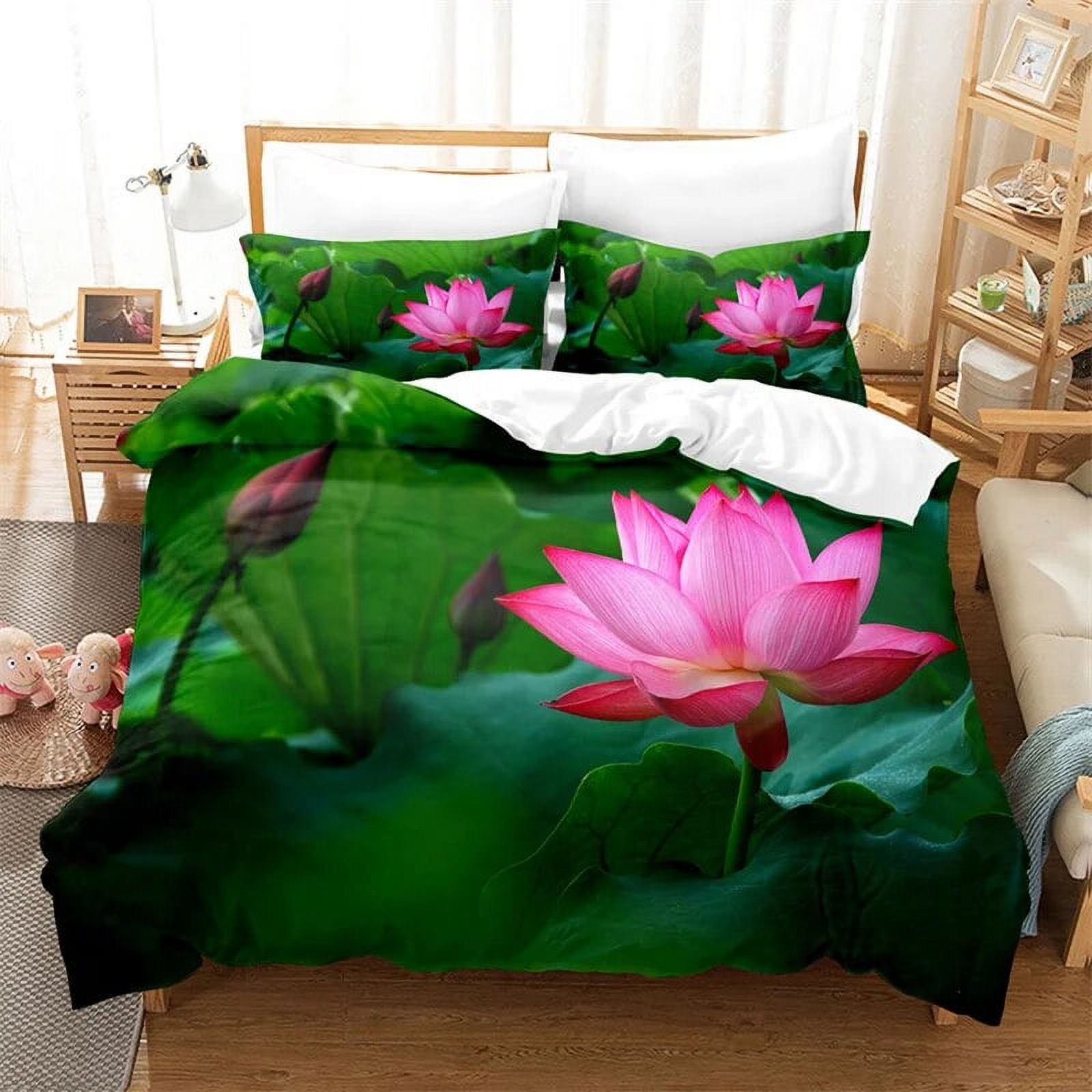 Pink Lotus Bedding Set Green Duvet Cover Set Kids Bedding Digital